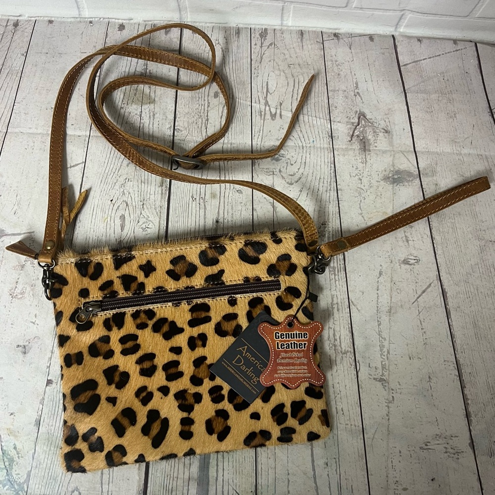 American Darling Hair on Cowhide Leather Convertible Crossbody Wristlet Leopard